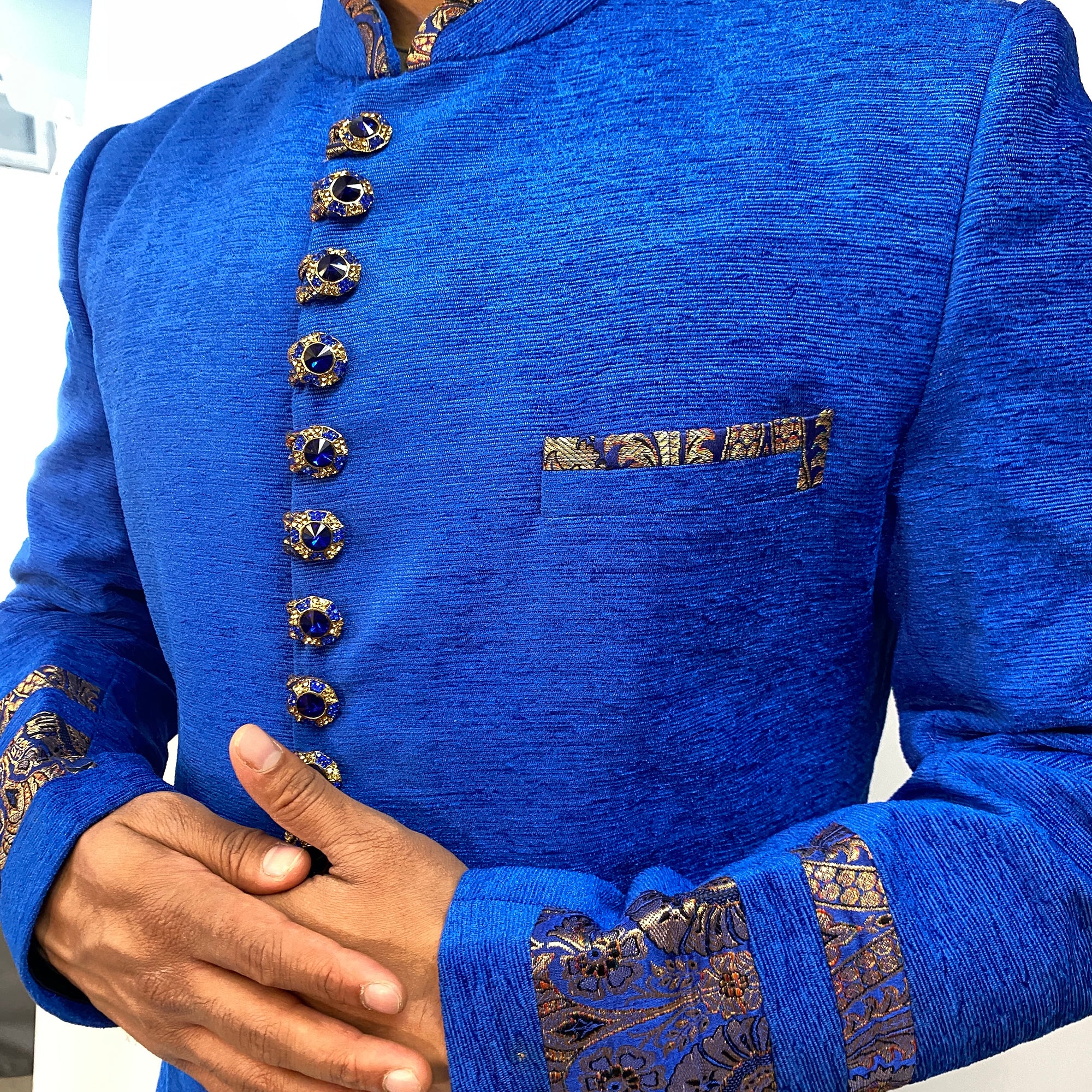 Royal Blue Indowestern Sherwani - Vintage India NYC
