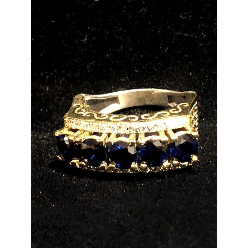Gold plated silver ring with sapphire zirconium stones - Vintage India NYC
