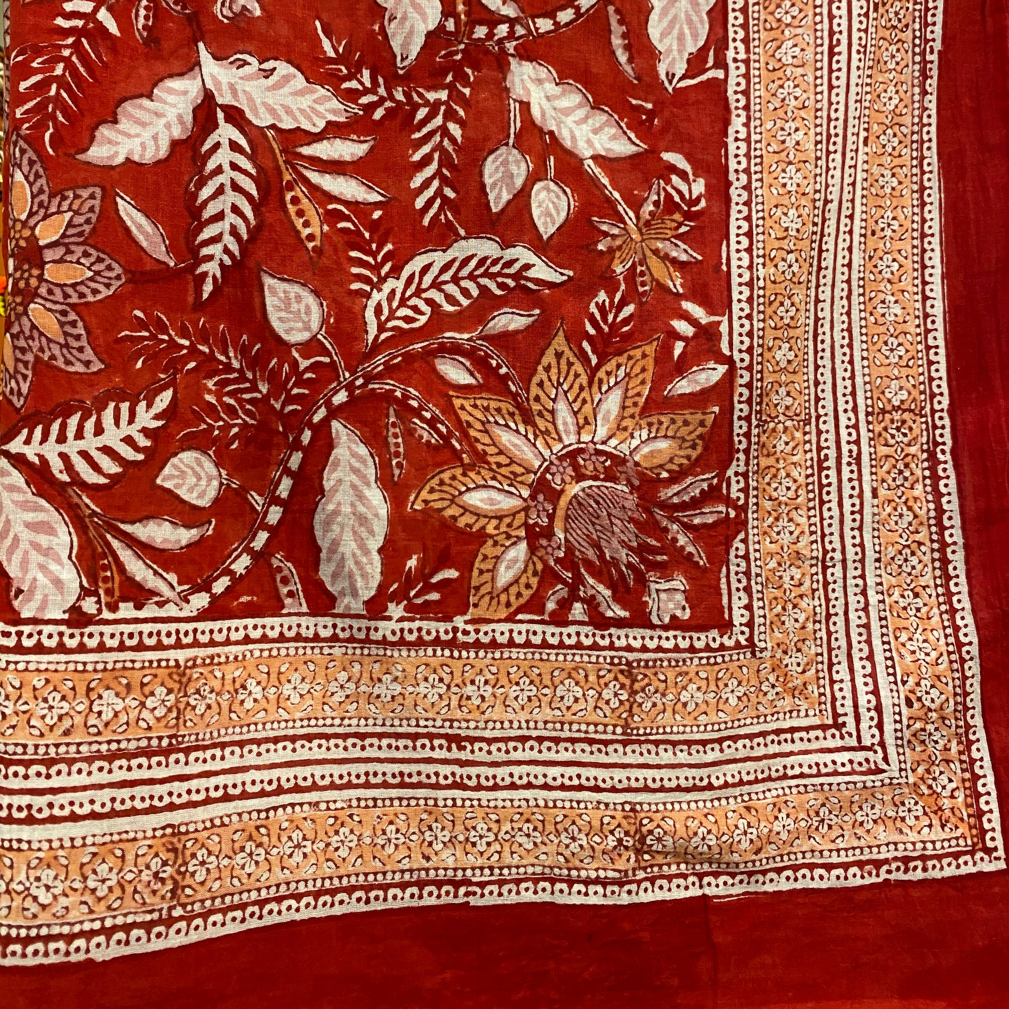 BlockPrint Sarong/Scarves-Reds & Oranges - Vintage India NYC