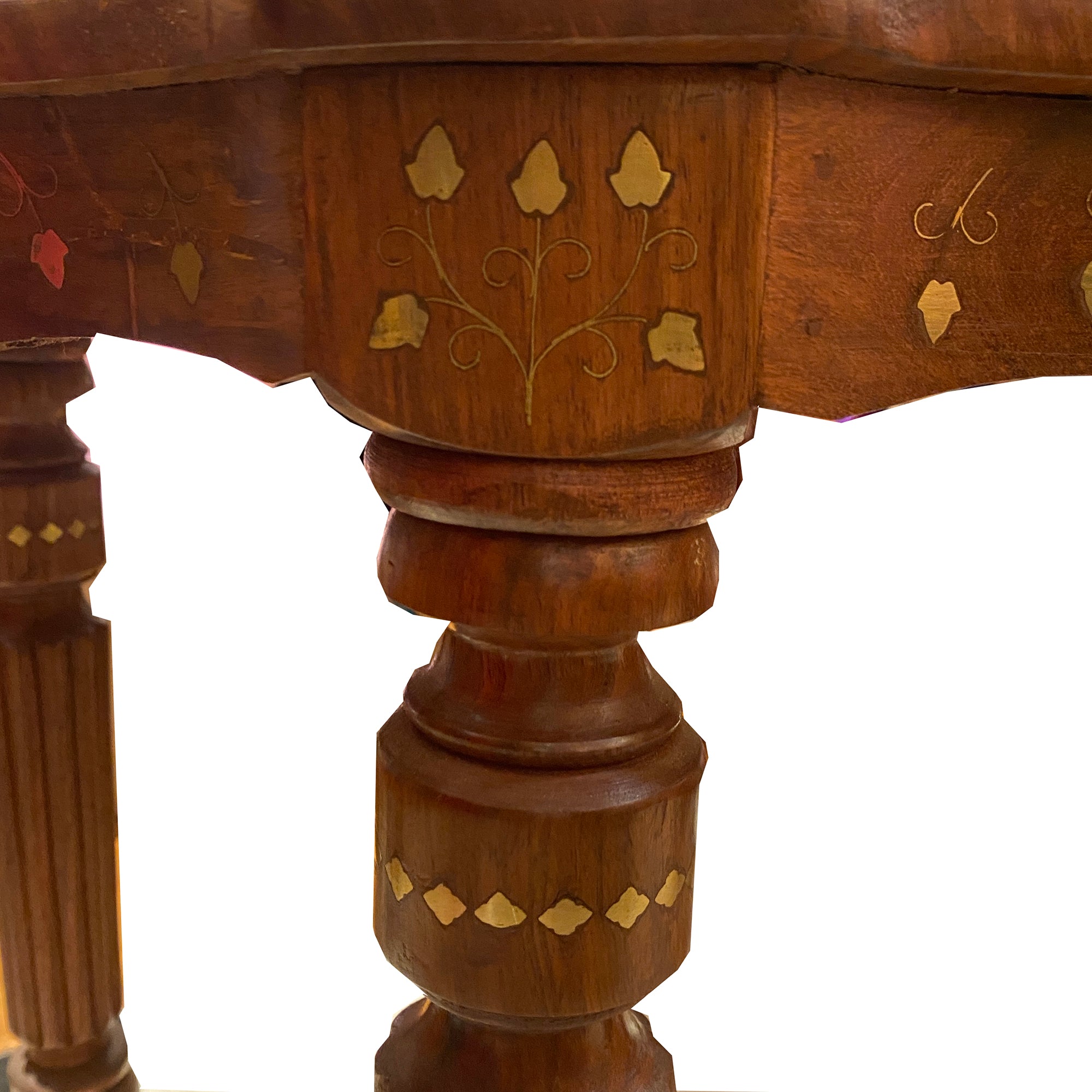 Hand Carved Wooden Side Table - Vintage India NYC
