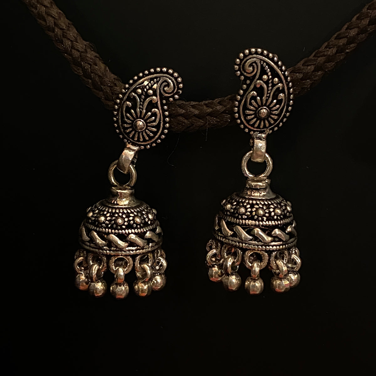 Silver Indian Jhumka Earrings - Vintage India NYC