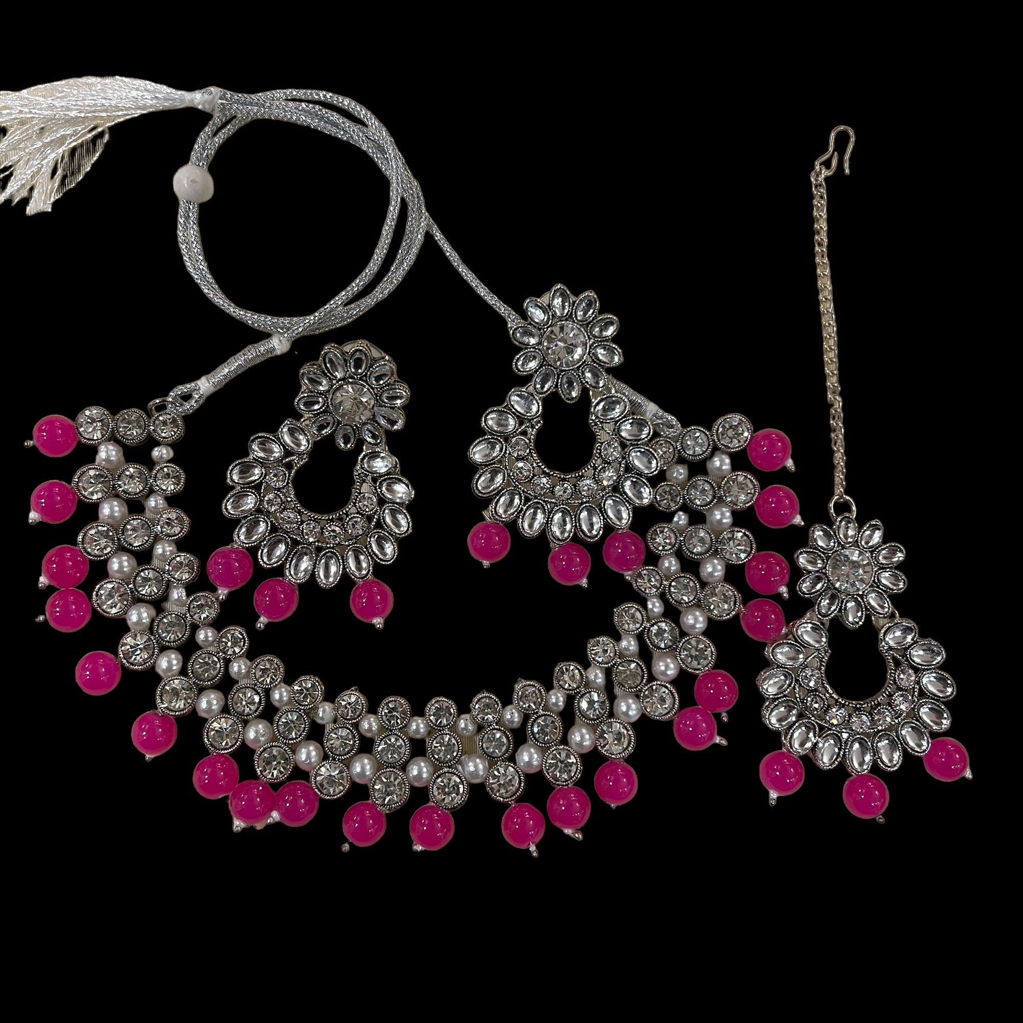 PC White Stone Chandbali Necklace Sets-2 Colors - Vintage India NYC