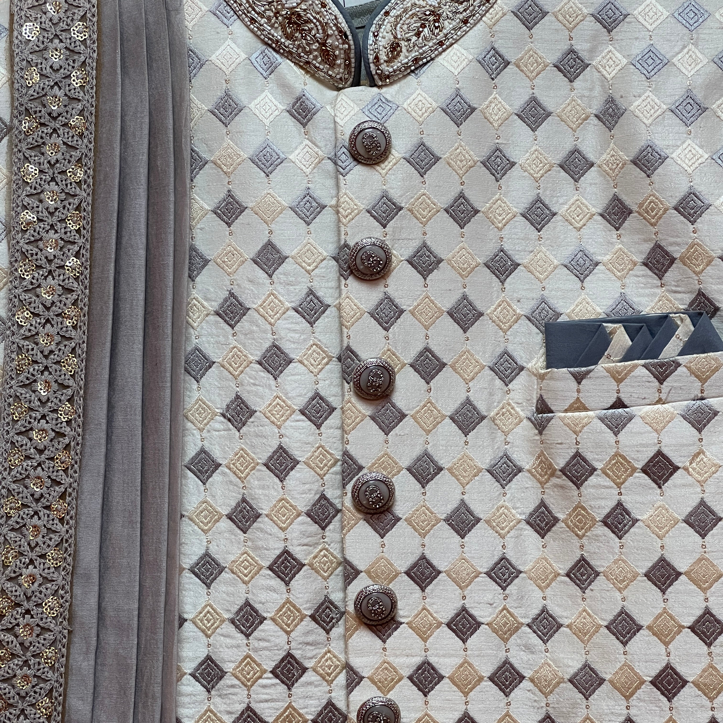 Silver & Gold Embroidered Sherwani - Vintage India NYC