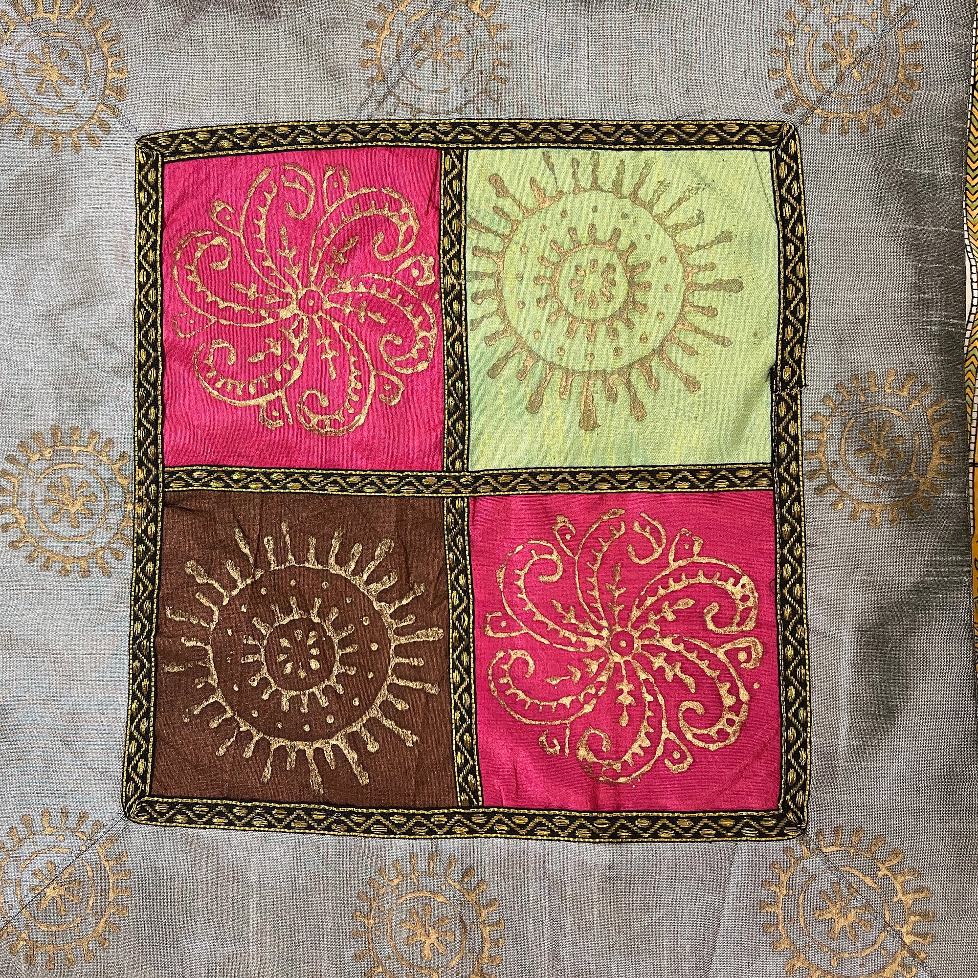 Gold Block Print Patch Pillow Covers - 3 Colors - Vintage India NYC