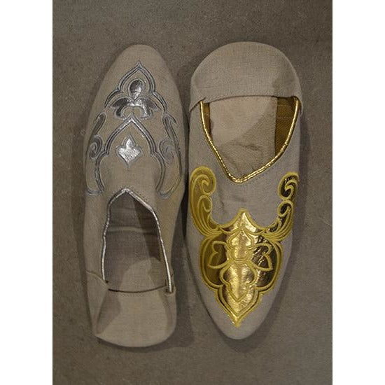 Linen slipper with gold or silver motif - Vintage India NYC