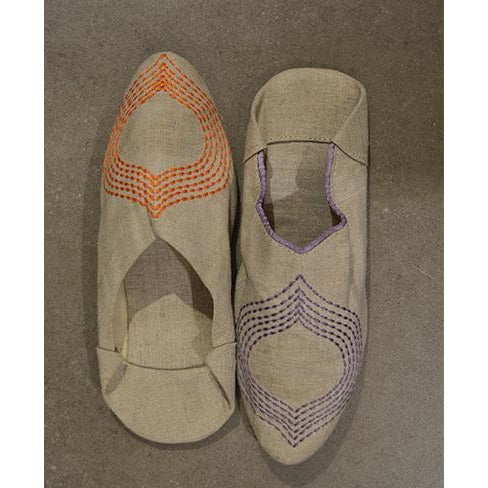 Embroidered linen slippers - Vintage India NYC