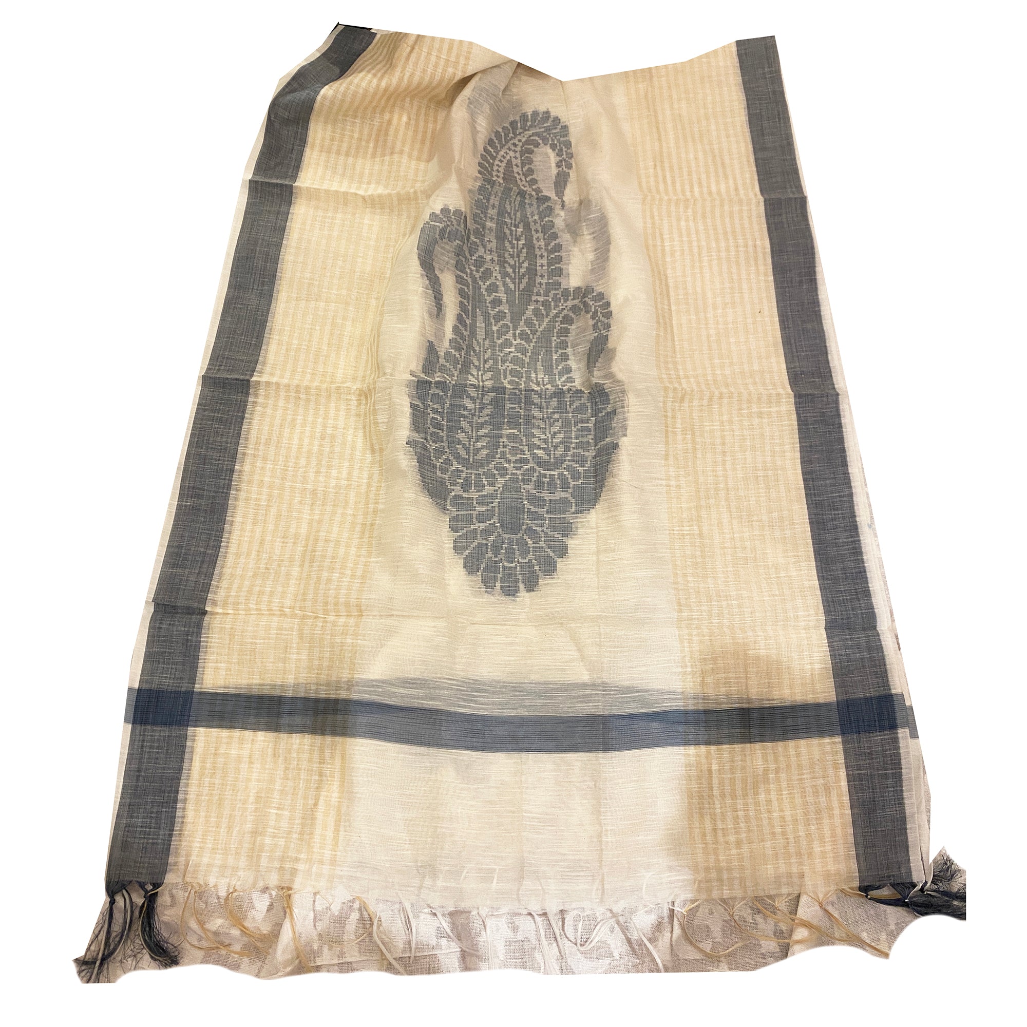 Ivory Handwoven  Dupatta 8551 - Vintage India NYC