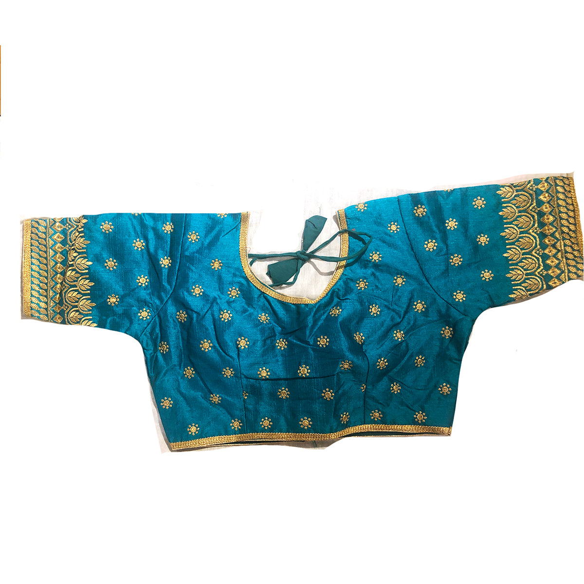 IE Teal Choli Blouse-Gold Stars - Vintage India NYC