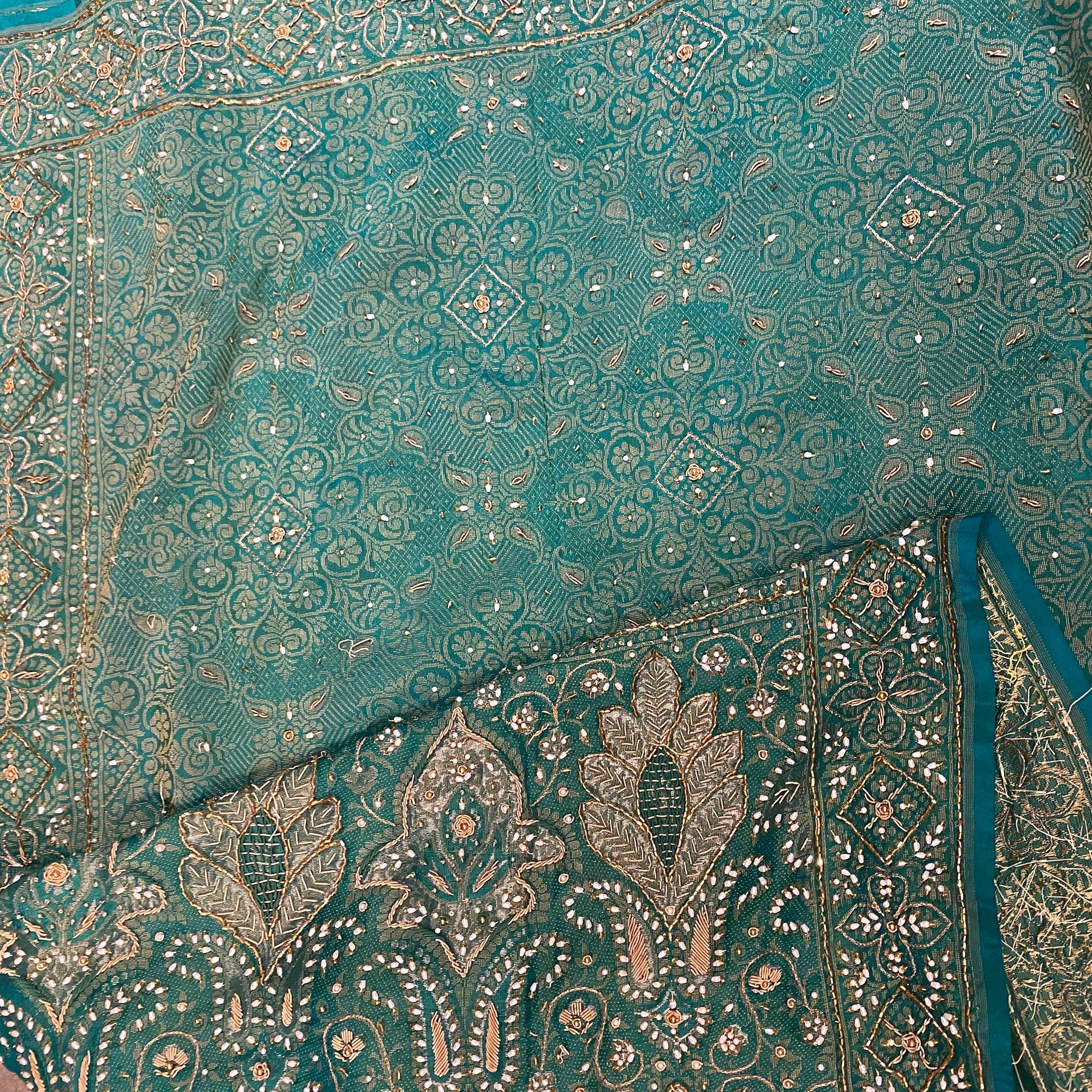 Teal Green Heavy Work Saree - Vintage India NYC