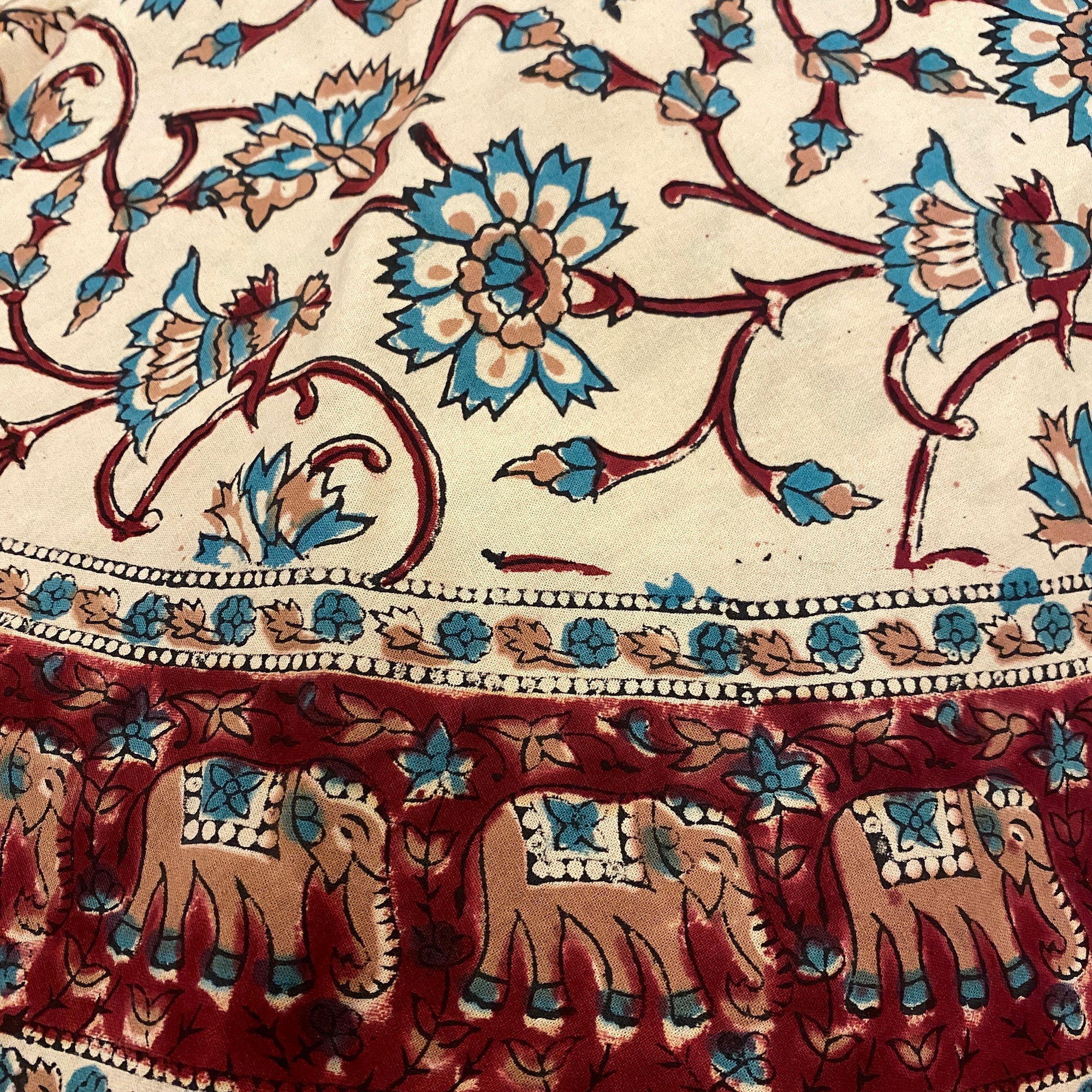 Round Tablecloth-Turquoise & Maroon - Vintage India NYC