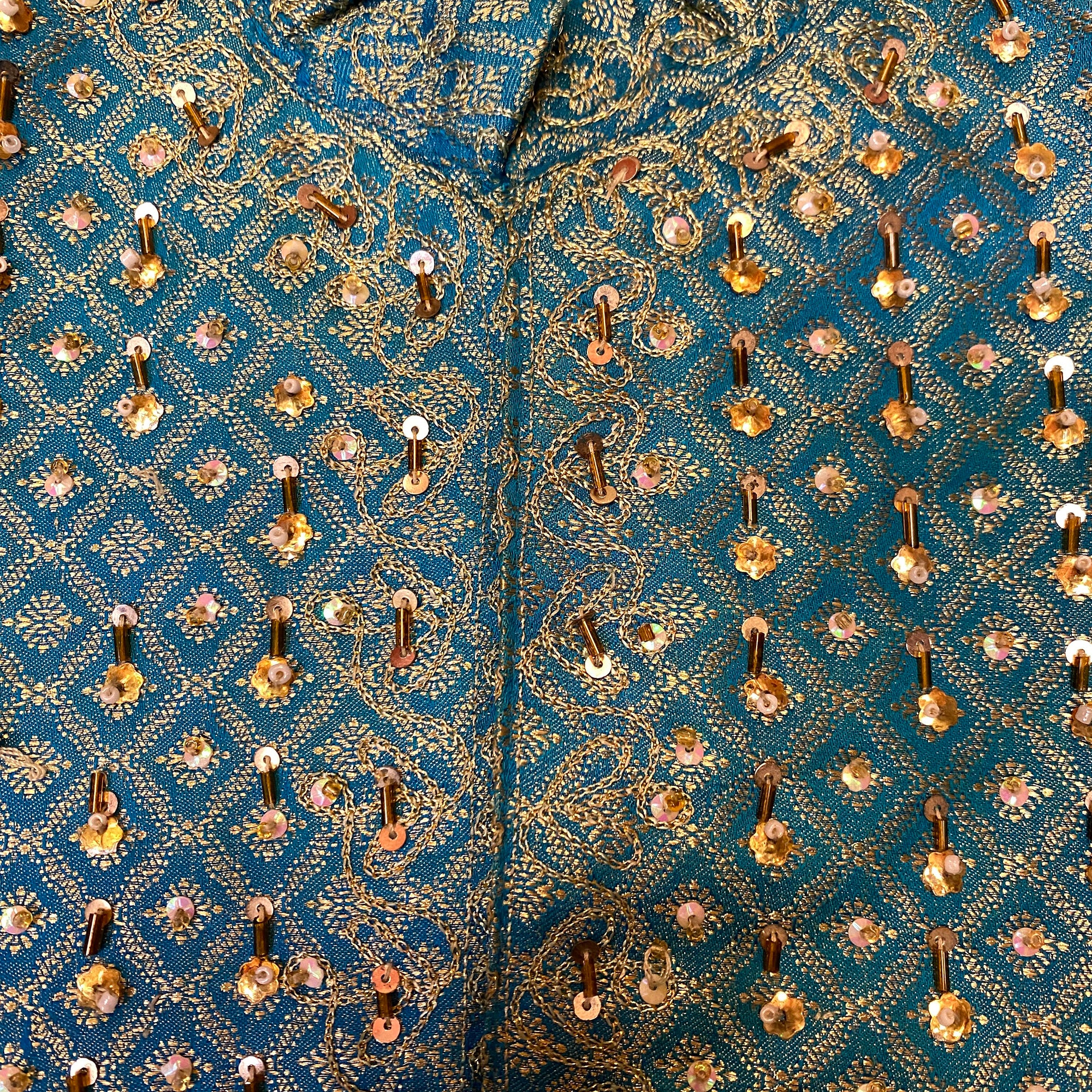 Boys Turquoise & Gold Silk Brocade Sherwani - Vintage India NYC