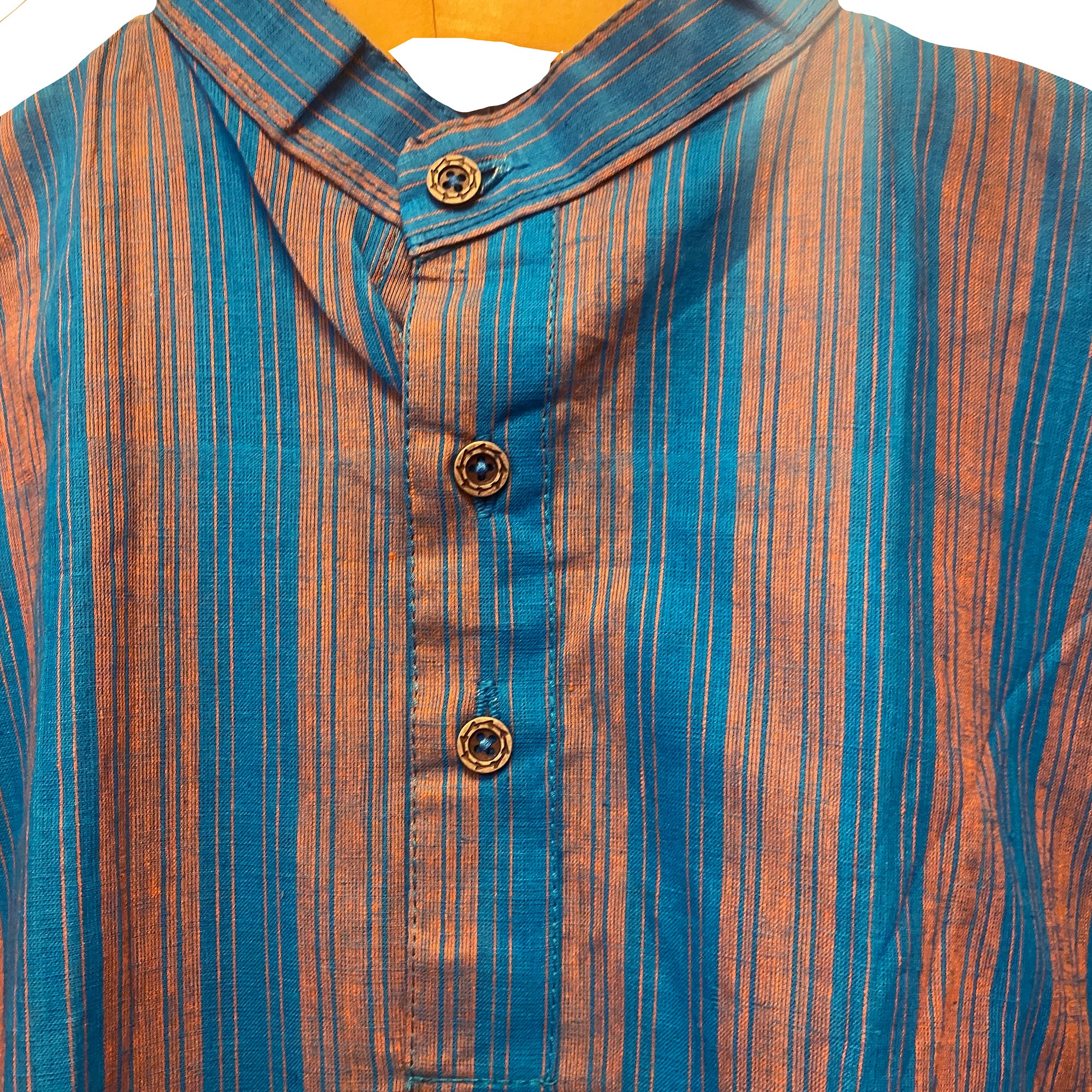 Blue & Tan Stripe Kurta - Vintage India NYC