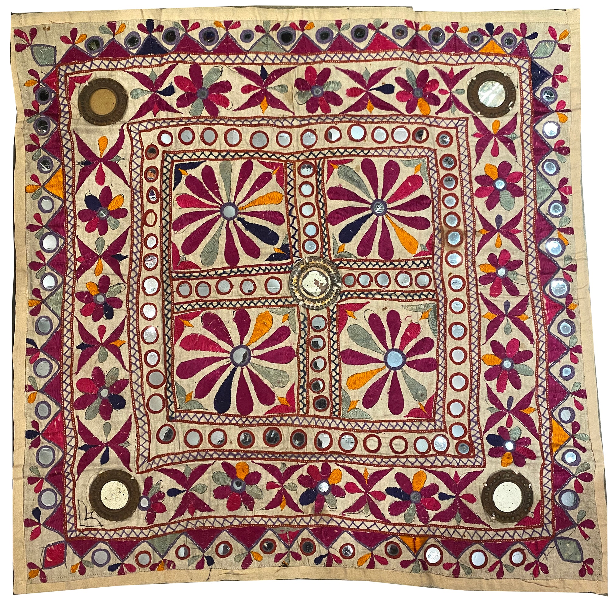 Vintage Embroidered Wallhanging-24 x 24.5 - Vintage India NYC