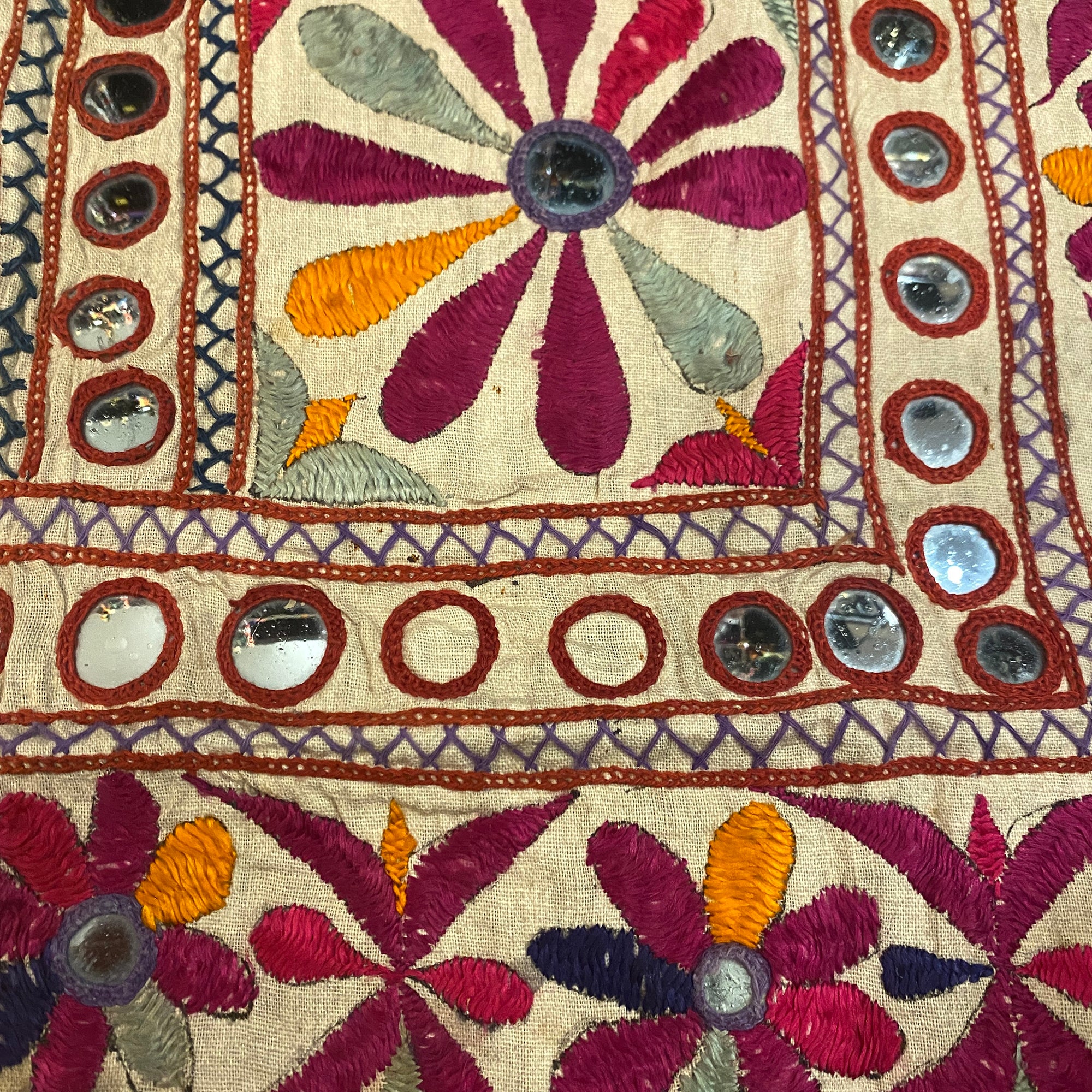 Vintage Embroidered Wallhanging-24 x 24.5 - Vintage India NYC