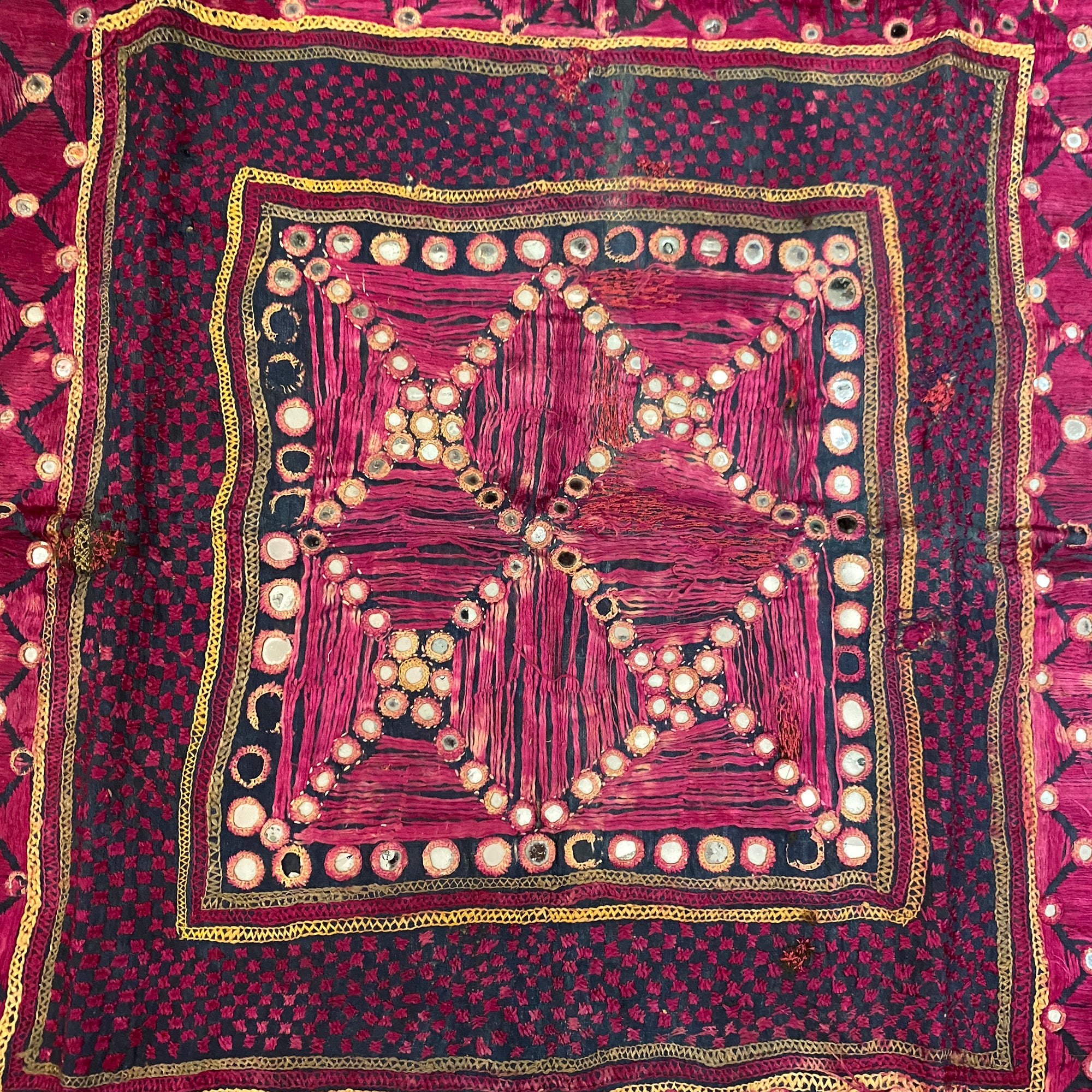 Vintage Embroidered Wallhanging-24.5 x 25.5 - Vintage India NYC