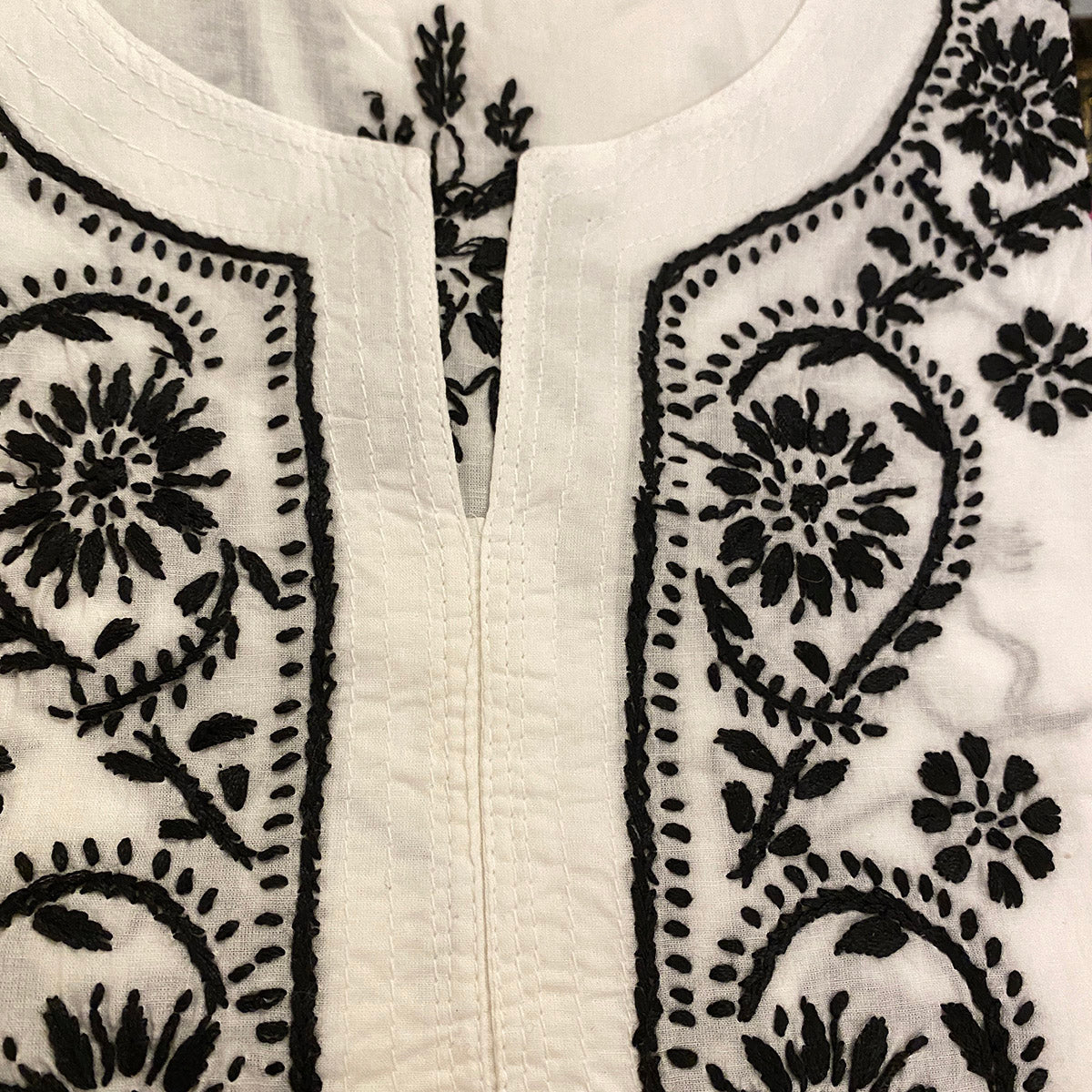 AR Long Embroidered Cotton Tunic kurtis- S - Vintage India NYC