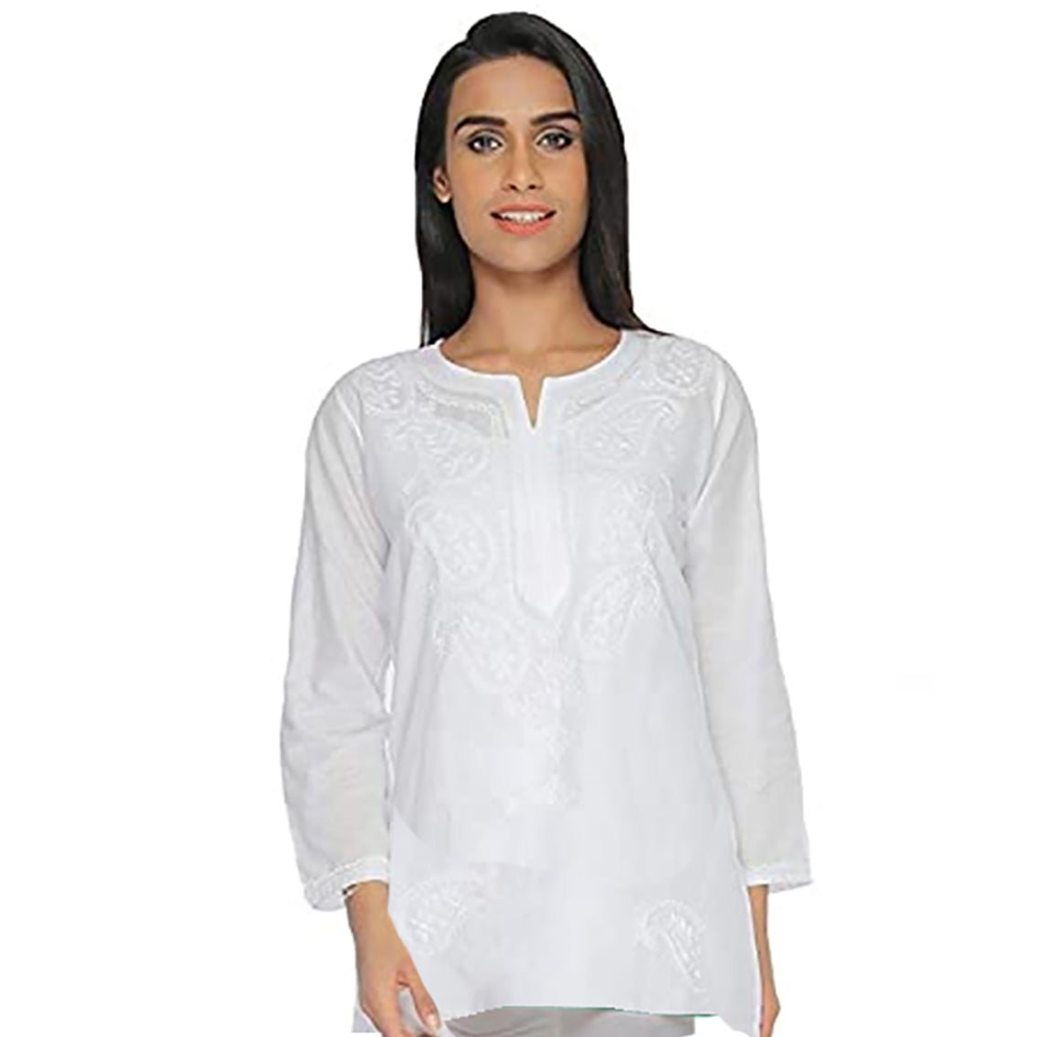 AR White Organic Cotton Short Tunic Kurti - Vintage India NYC