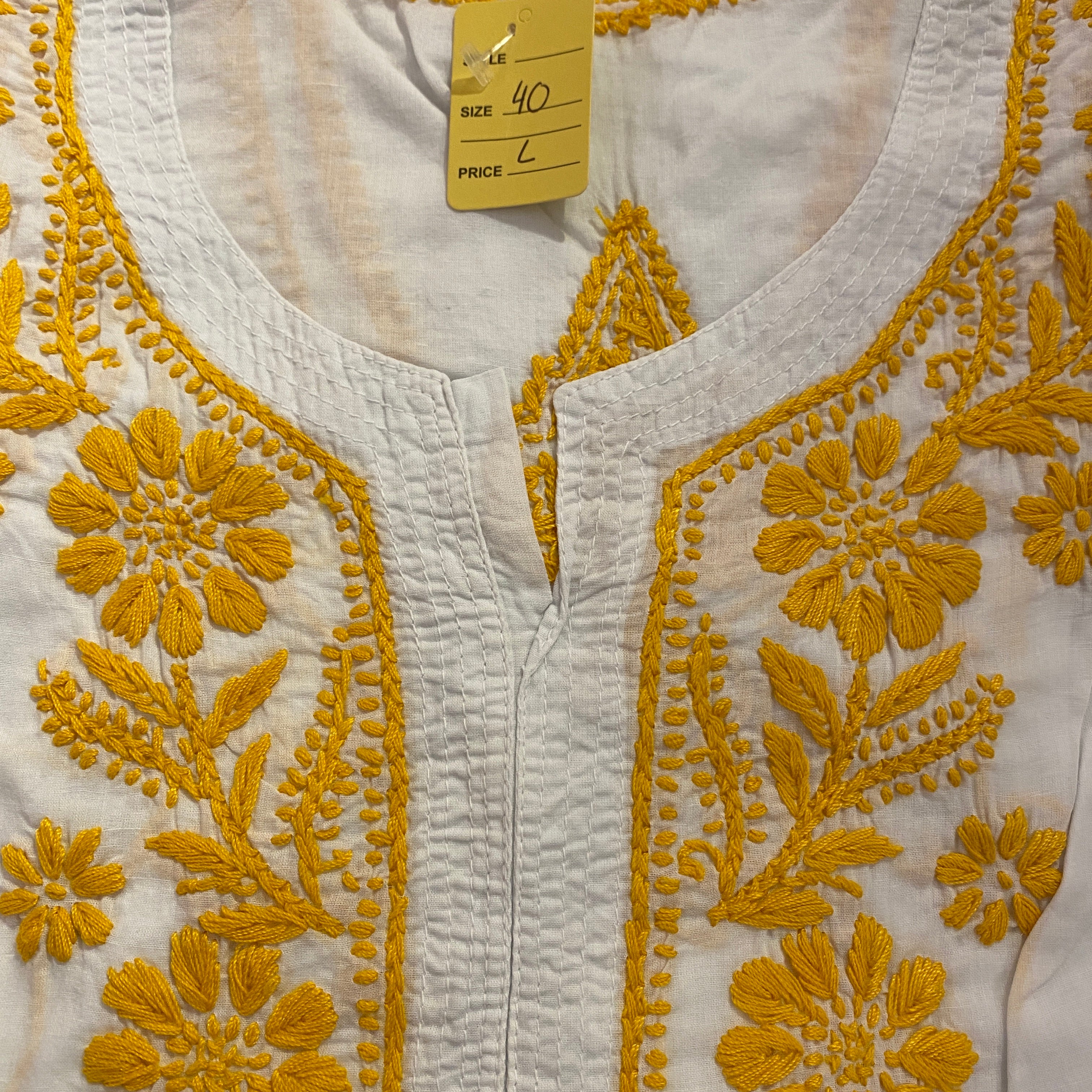 AR Short Embroidered Cotton Tunic Kurti-L - Vintage India NYC