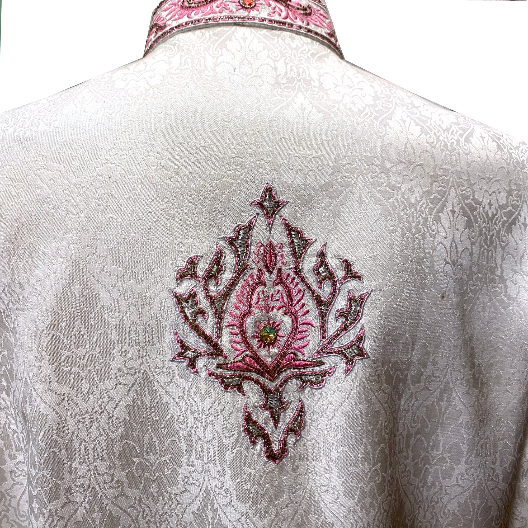 White Sherwani with Pink Embroidery - Vintage India NYC