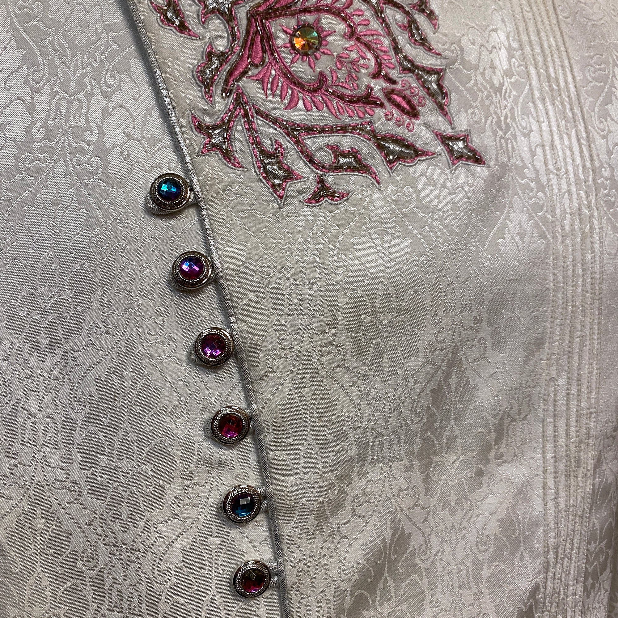 White Sherwani with Pink Embroidery - Vintage India NYC