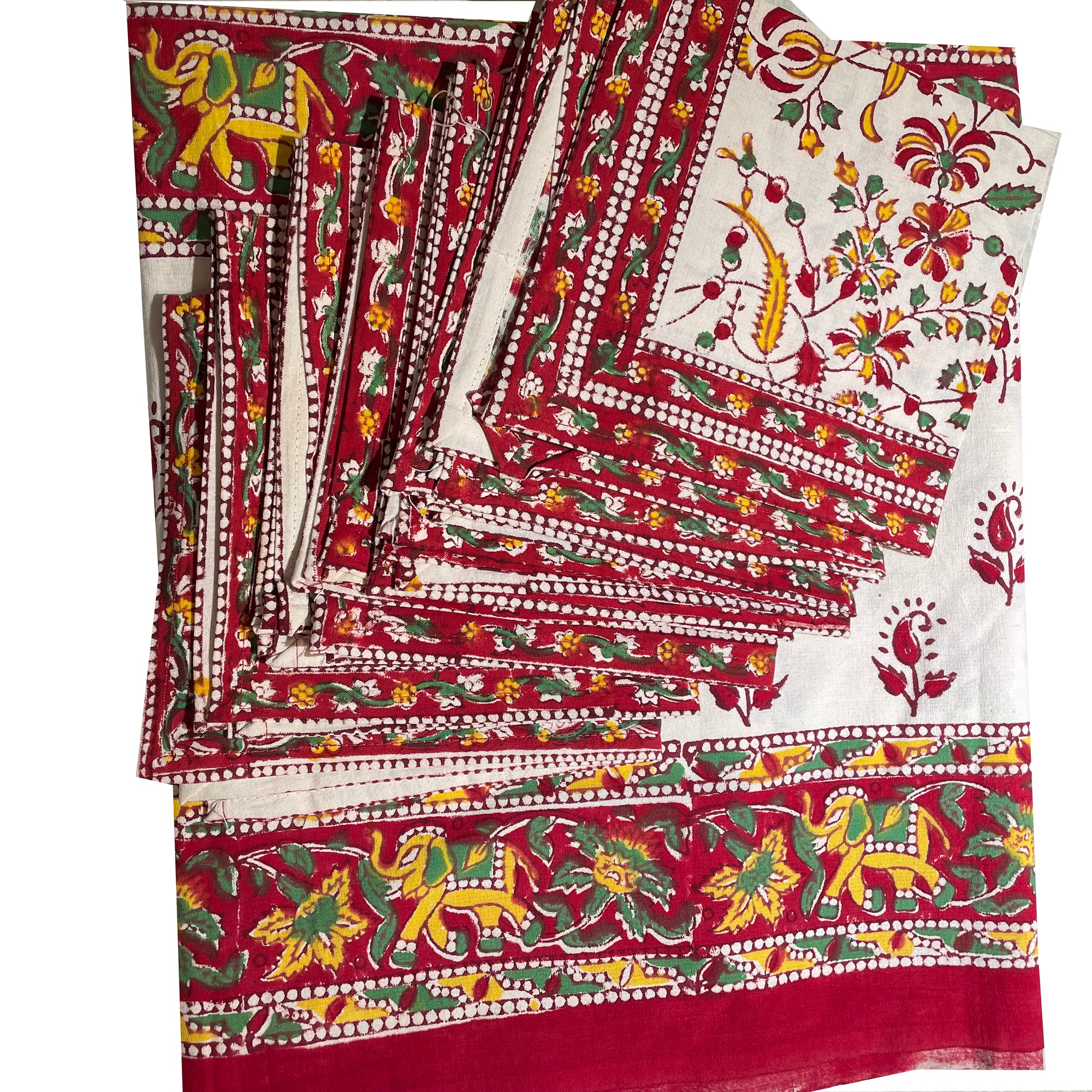 AR Blockprint Tablecloth with 12 Napkins - Vintage India NYC