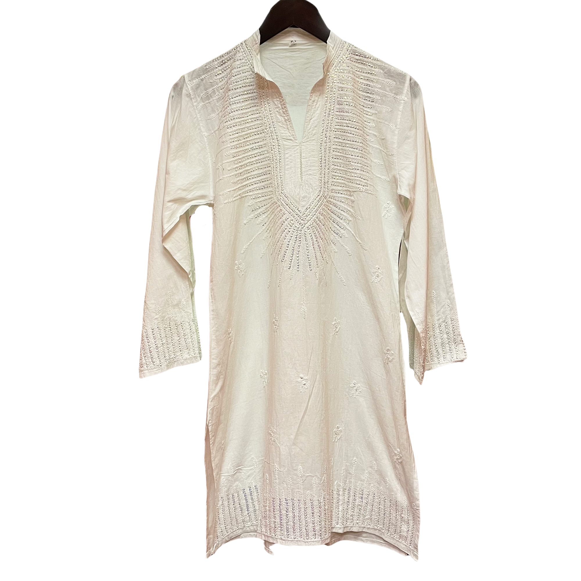 AR White Organic Sequin Cotton Kurta - Vintage India NYC