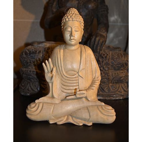 Handcarved wooden buddha - Vintage India NYC