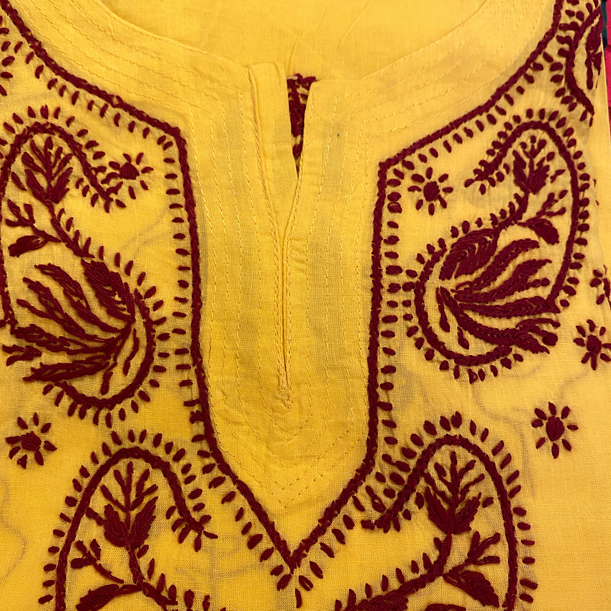 AR Short Embroidered Cotton Tunic Kurti-S - Vintage India NYC